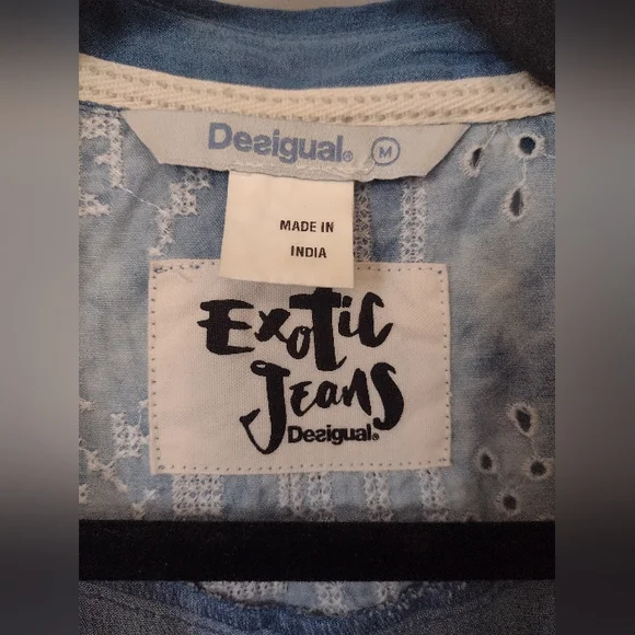 Exotic Jeans Desigual Denim & Lace Button Up Blouse - Picture 3 of 5